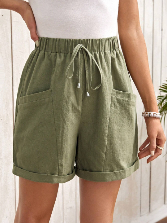 EMERY ROSE Tie Waist Roll Up Hem Shorts