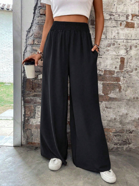 Elastic Waist Wide Leg Pants