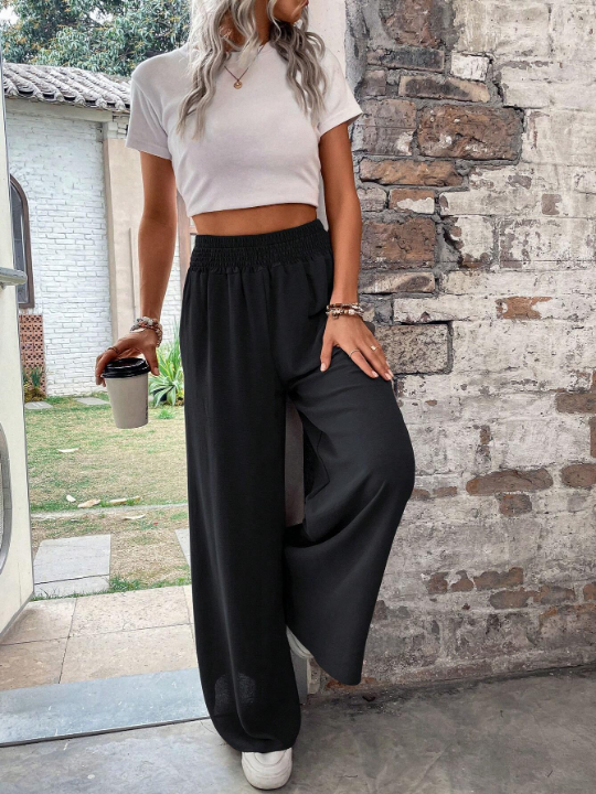 Elastic Waist Wide Leg Pants