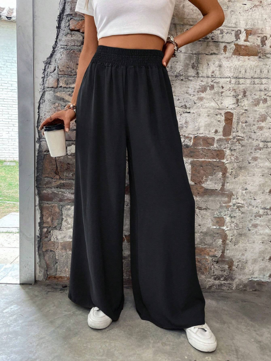 Elastic Waist Wide Leg Pants