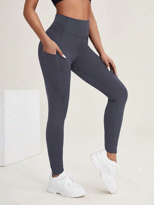 Yoga Basic Wide Waistband Phone Pocket Side Sports Leggings