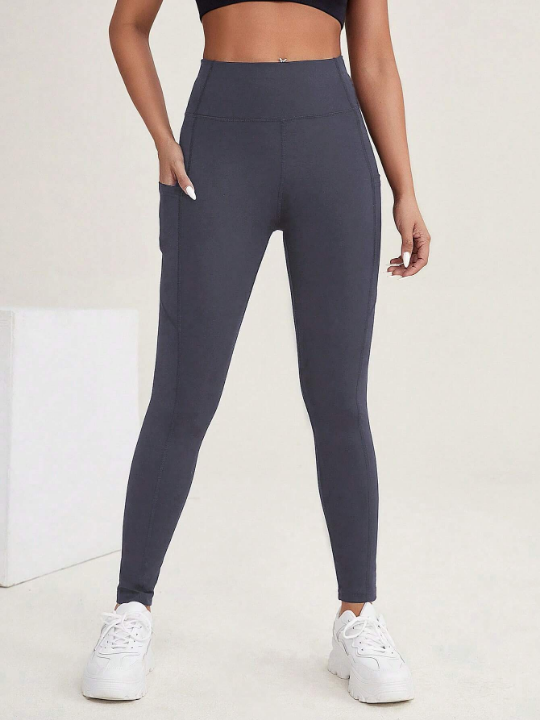 Yoga Basic Wide Waistband Phone Pocket Side Sports Leggings