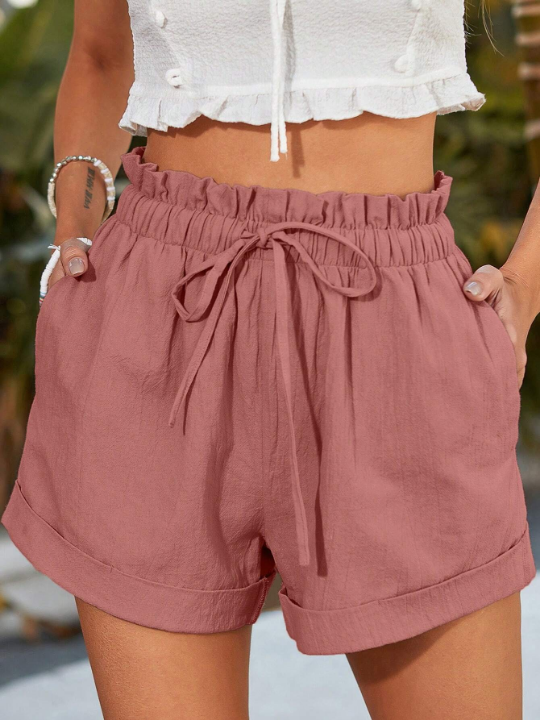 Paperbag Waist Roll Up Hem Tie Front Shorts