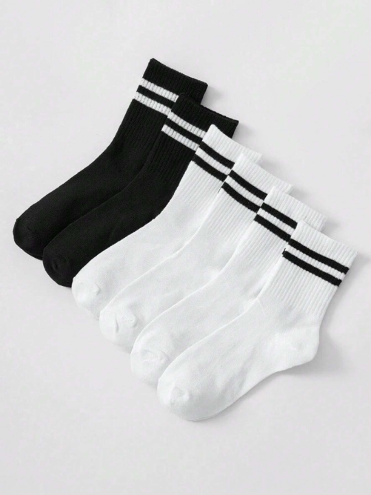 6pairs Women Striped Pattern Fashionable Crew Socks For Daily Decoration