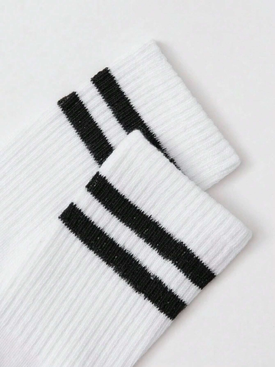 6pairs Women Striped Pattern Fashionable Crew Socks For Daily Decoration