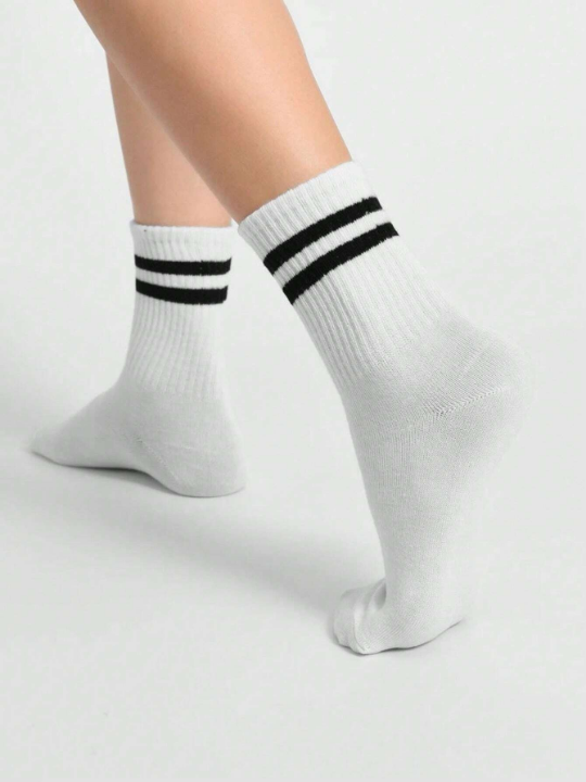 6pairs Women Striped Pattern Fashionable Crew Socks For Daily Decoration