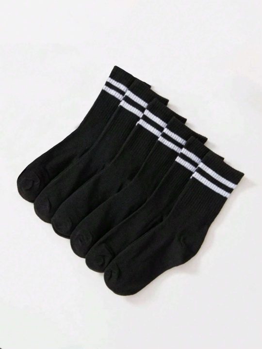 6pairs Women Striped Pattern Fashionable Crew Socks For Daily Decoration