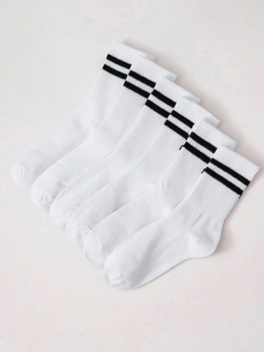 6pairs Women Striped Pattern Fashionable Crew Socks For Daily Decoration