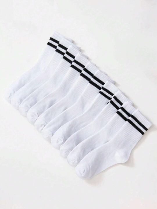 10pairs Women Striped Pattern Casual Crew Socks For Daily Decoration