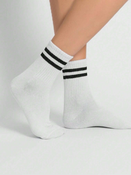 10pairs Women Striped Pattern Casual Crew Socks For Daily Decoration