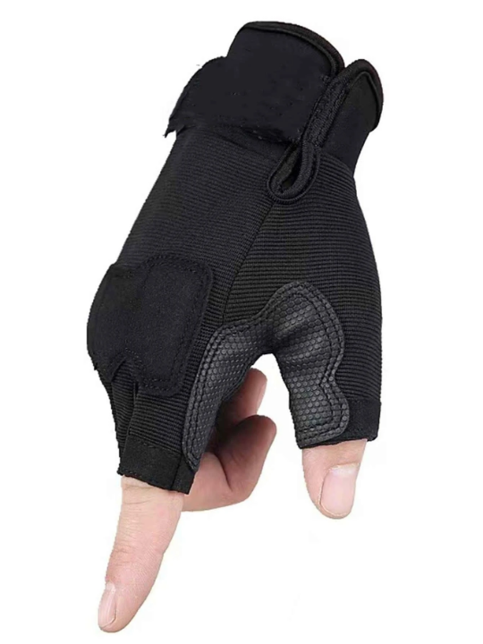 1pair Men Solid Fashionable Fingerless Gloves For Outdoor Riding