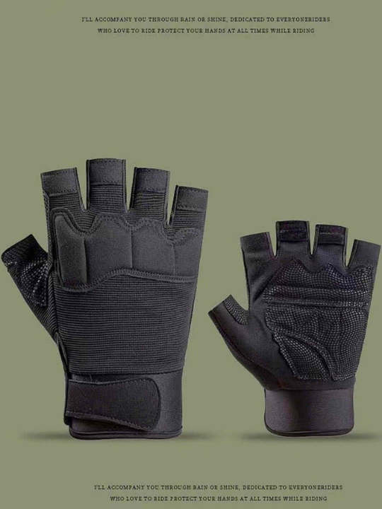 1pair Men Solid Fashionable Fingerless Gloves For Outdoor Riding