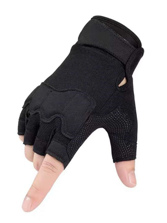 1pair Men Solid Fashionable Fingerless Gloves For Outdoor Riding