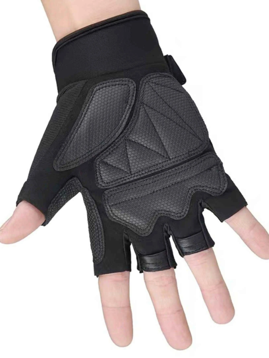 1pair Men Solid Fashionable Fingerless Gloves For Outdoor Riding