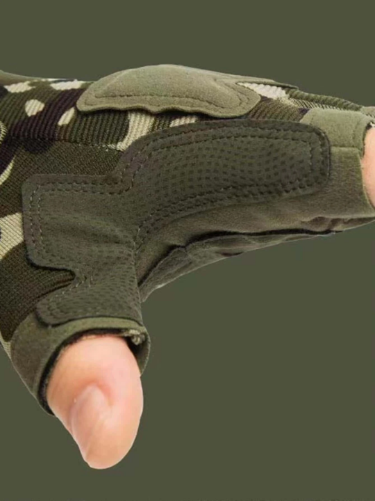 1pair Men Camo Hook-and-loop Fastener Fashionable Fingerless Gloves For Daily Decoration