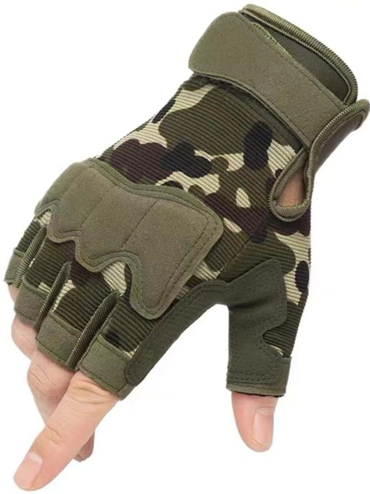 1pair Men Camo Hook-and-loop Fastener Fashionable Fingerless Gloves For Daily Decoration