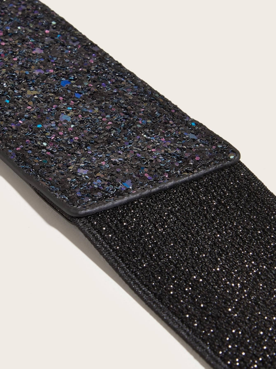 1pc Women Sequin Decor Elastic Casual Belt For Dress Decoration