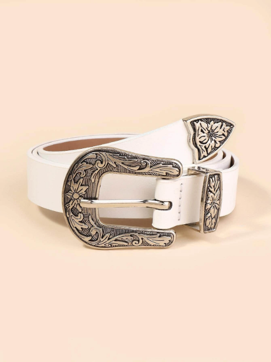 Western Style Buckle Belt For Women, Fashionable All-match Decorative Leather Belt