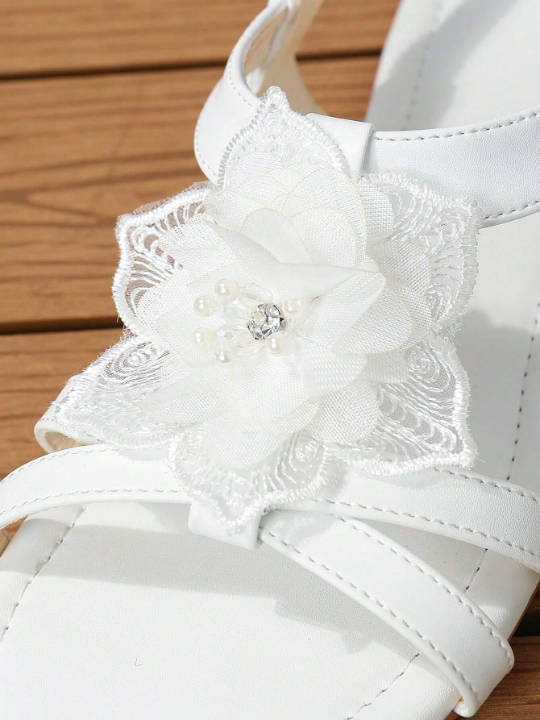 Fashion White Sandals For Women, Flower Decor Slingback Sandals