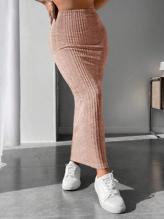 PETITE Solid Ribbed Knit Pencil Skirt