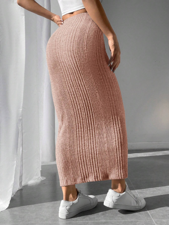 PETITE Solid Ribbed Knit Pencil Skirt