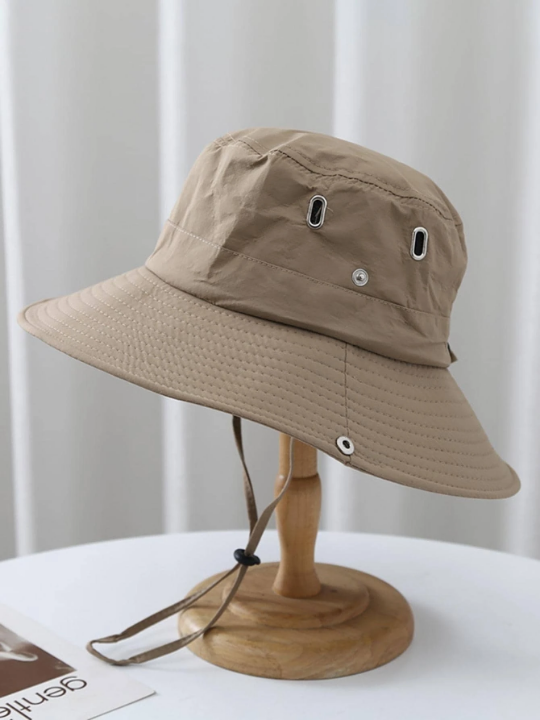 1pc Men Drawstring Decor Casual Sun Protection Bucket Hat, For Outdoor