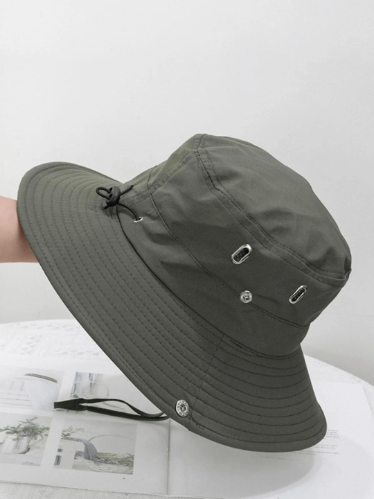 1pc Men Drawstring Decor Casual Sun Protection Bucket Hat, For Outdoor