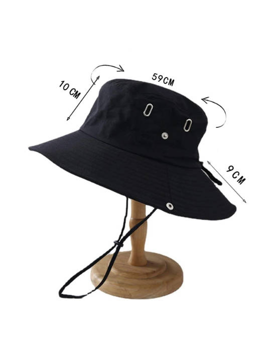 1pc Men Drawstring Decor Casual Sun Protection Bucket Hat, For Outdoor