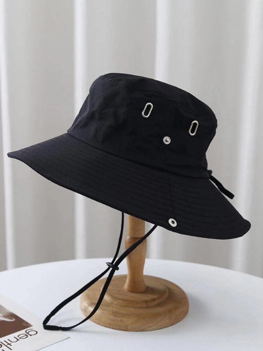 1pc Men Drawstring Decor Casual Sun Protection Bucket Hat, For Outdoor