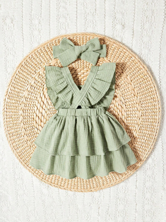 Baby Girl Newborn Ruffle Trim Dress With Headband