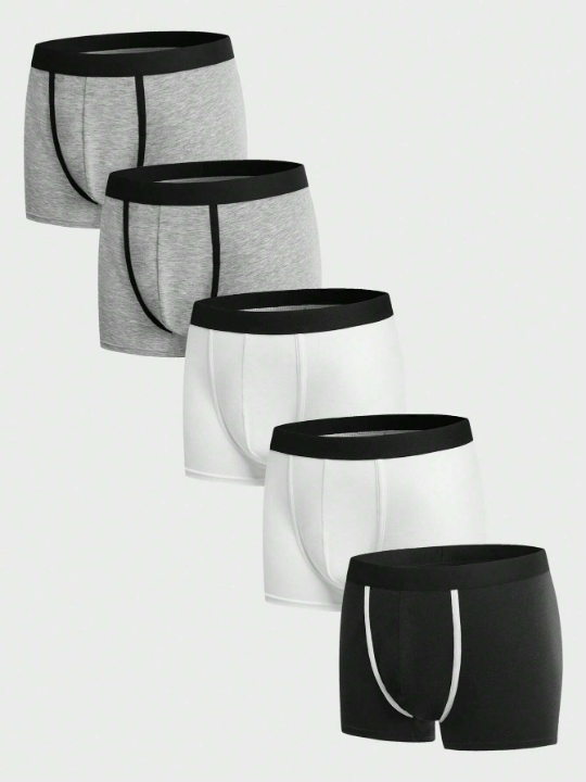 Men 5pcs Contrast Binding Boxer Brief