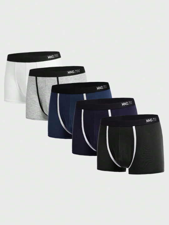 Men 5pcs Letter Graphic Contrast Binding Boxer Brief