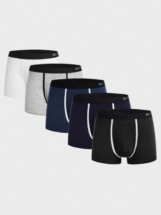 Men 5pcs Letter Graphic Contrast Binding Boxer Brief