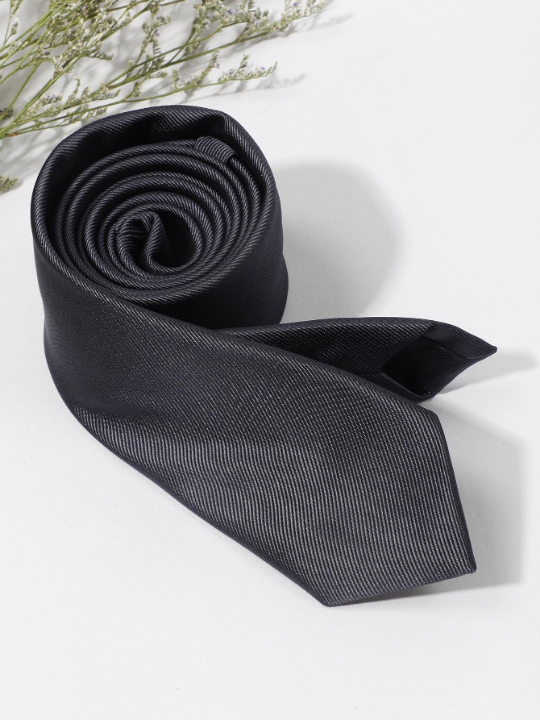 1pc Men's Fashionable Solid Color Dark Grey Thin Diagonal Stripe Necktie, Suitable For Business And Daily Wear