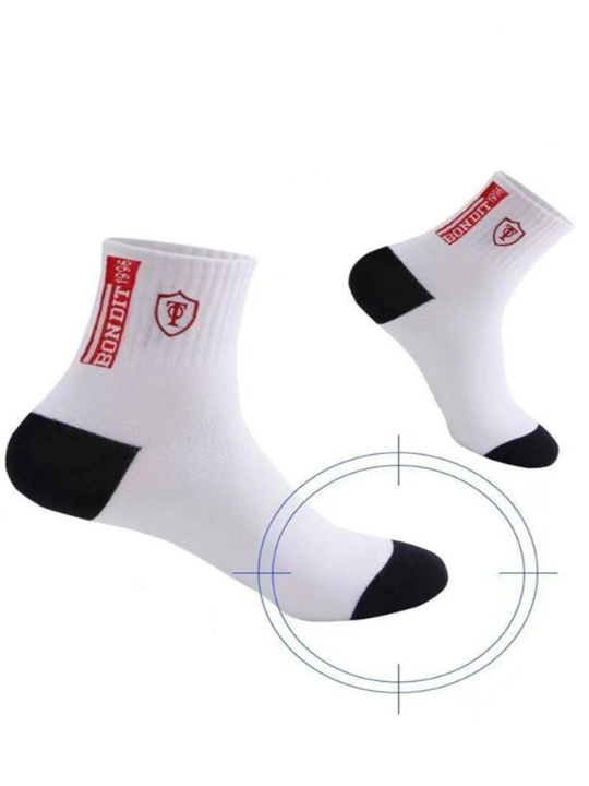 6 Pairs Men Random Shield & Letter Graphic Casual Crew Socks For Daily Life