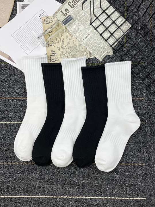 5pairs/Set Men's Spring And Autumn New Casual Couples Mid-Calf Socks