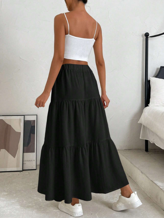 EZwear Solid Ruffle Hem Flare Skirt