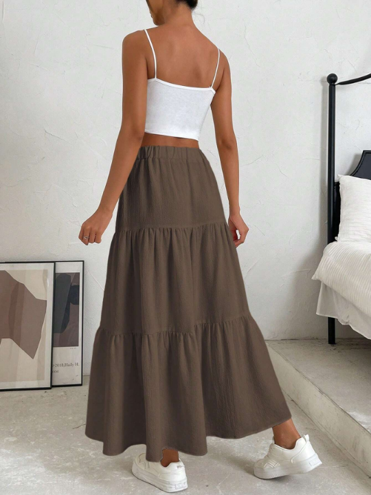 EZwear Solid Ruffle Hem Skirt