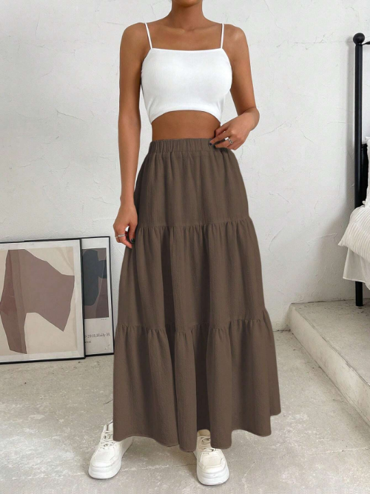 EZwear Solid Ruffle Hem Skirt