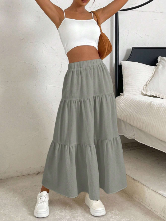 EZwear High Waist Ruffle Hem Skirt