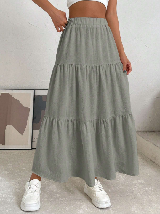 EZwear High Waist Ruffle Hem Skirt