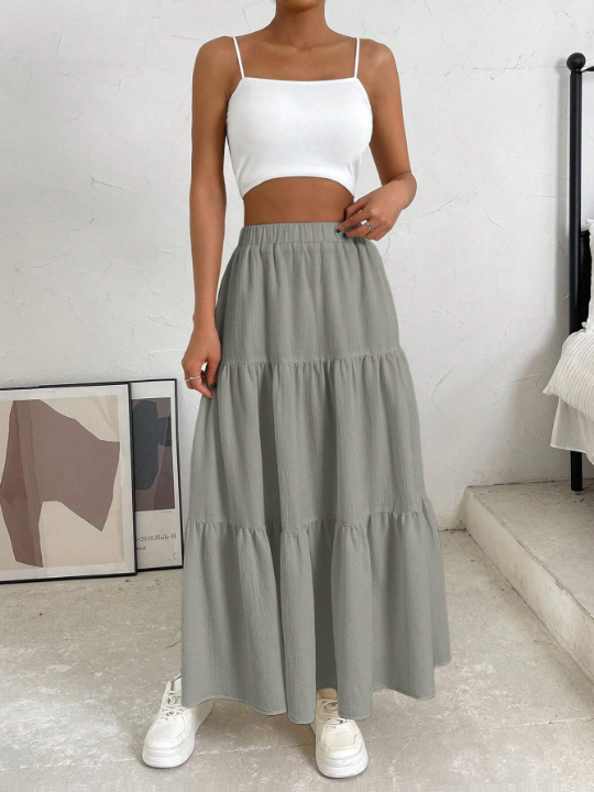 EZwear High Waist Ruffle Hem Skirt