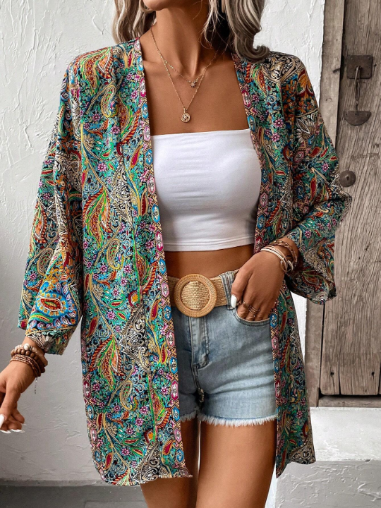 VCAY Paisley Print Open Front Kimono