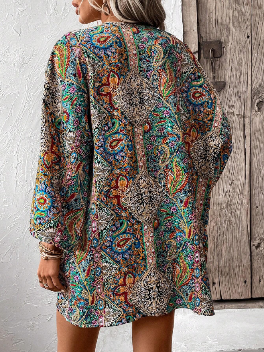 VCAY Paisley Print Open Front Kimono