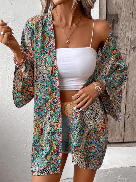 VCAY Paisley Print Open Front Kimono