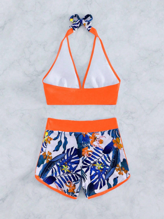 Swim Vcay Tropical Print Halter Bikini Swimsuit