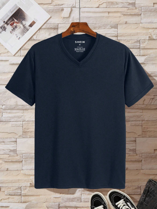 Men Solid V Neck Tee