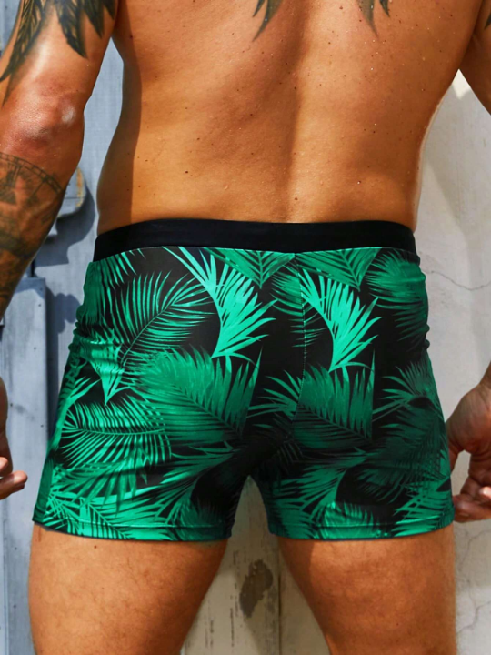 Manfinity Swimmode Men Tropical Print Drawstring Waist Swim Trunks