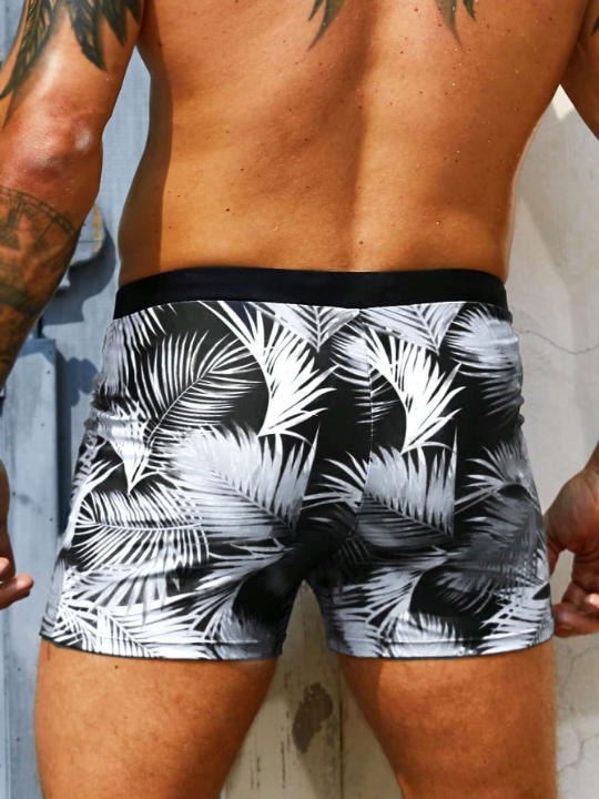 Manfinity Swimmode Men Tropical Print Drawstring Waist Swim Trunks