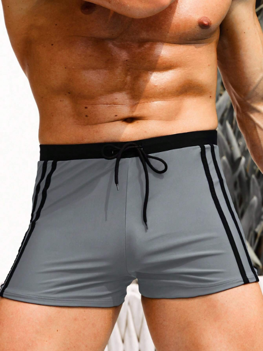 Manfinity Men Contrast Tape Drawstring Waist Swim Trunks